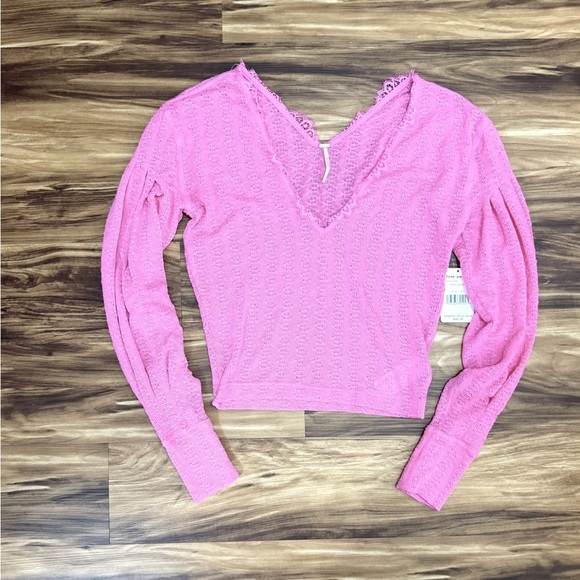 Free People Dream Girl Pink V-Neck Sweater - Picture 2 of 5